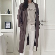 빅걸스토리 여성 빅사이즈 포켓 퍼프 트임 캐주얼 오픈형 롱 가디건
