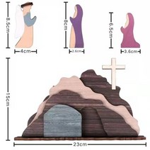 나무 원목 벽걸이 탁상용 십자가 부활절 부활 장면 장식 부활절 장식 부활 장면 장식 성탄절 세트, 1 세트