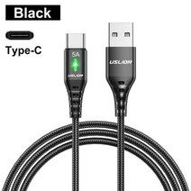 USLION-화웨이 P40 P30 프로 핸드폰용 USB c타입 케이블 5a 핸드폰 고속 충전 데이터 와이어 코드 샤오미 12 포코 X4 원플러스, Black, 2m