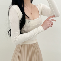 투디 스퀘어넥 슬림 긴팔 골지 티셔츠 3color