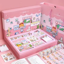 [다꾸라지] 다꾸세트 다꾸 스티커 다이어리 꾸미기 스티커 초등학생 여자 아이 선물, 핑크-디저트하우스+쇼핑백