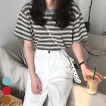 공블리 여성용 캔디 스트라이프 반팔 티 CST1347