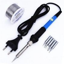 전기 납땜 인두 키트 60W 220V 온도 조절 가능 주석 와이어 5 개 용접 팁 수리 도구 EU 플러그, 01 Soldering Iron Set