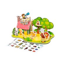 입체 퍼즐 3D 종이 조립 장난감 만들기 세트 배 비행기 건축물 모형 DIY 미니어처, 입체퍼즐 (동물원) ＋ 사은품 증정, 1개