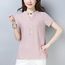 SAMARA 린넨 여성 여름 루즈핏 셔츠QL 반팔 티셔츠