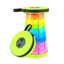 휴대용 접이식 자바라 의자 높이조절 캠핑 스툴 아코디언 폴딩 체어 간이 대기, 레인보우 연두