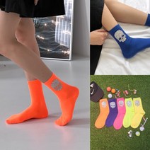 해골보석장식 네온 형광 컬러 골프삭스 여성중목양말 5컬러