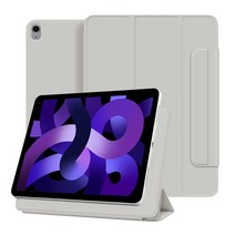 루아러블 마그네틱 폴리오 가죽 애플 팬슬 스마트 태블릿 PC 케이스, 라이트 그레이
