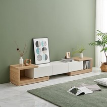 카라 익스텐션 확장형 TV다이 받침대 티비장 거실장 1600, 오크화이트