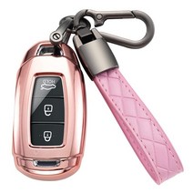 SINLAKUA 가죽 키체인 포함 현대 열쇠 고리 커버 Tucson Fe Palisade Elantra Kona Azera 산타 그랜저 GT 3 4 버튼 소프트 TPU 스마트 키, pink, pink