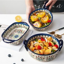 폴란드풍 손잡이 라면그릇 오븐접시 우동그릇 국그릇세트 수입 예쁜도자기접시, C