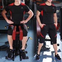 KJN-NS1000 남자배색반바지상하셋트요가복 트레이닝세트 헬스복세트 상하세트 밴딩반바지 남자트레이닝세트, 블랙_XL