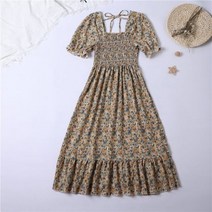 여성 원피스 여름 Pleated 여성 쉬폰 드레스 캐주얼 비치 휴일 짧은 소매 스퀘어 칼라 여성 미디 드레스 보헤미안 Mujer Vestidos