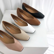 V컷 베이직 미들힐 구두 3cm 스퀘어힐 심플 통굽힐