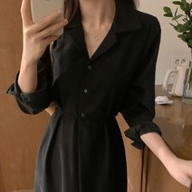 셔츠원피스 미니멀리즘 카라넥 싱글 버튼 스트랩 허리보정 보텀 트임 여성