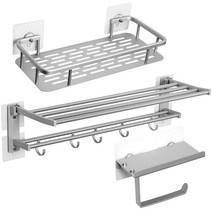 플러스리빙 무타공 욕실선반 일자선반+2단수건선반+휴지걸이(접착패드 포함), 1개