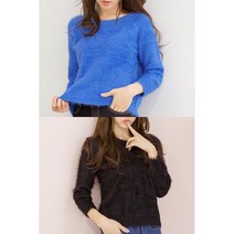 다우니 니트 [3co]-여리여리 봄 얇은 여성 라운드 부드러운 부클 솔잎 스노우 뽀글이 블랙 화이트 블루