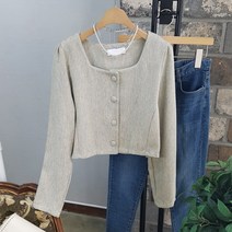 상상그이상 여성용 국내제작 마들렌 스퀘어 블라우스 가벼운 고급소재 단정한 베이직 스커트와 잘 어울리는 긴팔자켓 트위드 버튼클로징 크롭기장 하객룩 코디추천