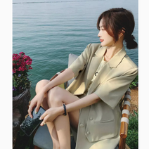 루루뷰티패션 여성 봄 여름 린넨 반소매 정장 자켓 반바지 세트 투피스 E0161