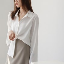[랜덤플레이] 루즈핏 롱 슬리브 트임 쉬폰 블라우스