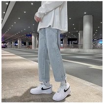 스모크 그레이 데님 팬츠 남자 봄가을 와이드 일자 9부 팬츠 남자 여름 얇은 바지