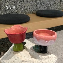 아이스크림 시리얼 디저트보울 도자기 2종류 인스타 홈카페 특이한 튤립 요거트볼 아포카토, 1개, 복숭아꽃
