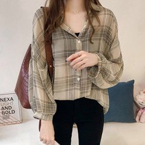 여성의류 체크카라셔츠블라우스 DMF203M209 빅사이즈