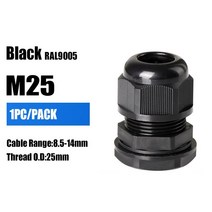 10pcs 케이블그랜드 1pcs IP68 M25 Rohs 검정 회색 방수 나일론 플라스틱 케이블 글 랜드, 01 M25 black