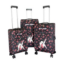 Betty Boop 기내용 사이즈가 있는 수하물 세트. 50.8cm 61cm 71.1cm 3피스 A 세트. 스피닝 휠 확장 가능 경량 베티 레그업 20