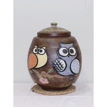 쌀항아리 현관 소금항아리 부의 상징 부엉이 쌀독 10KG 20KG 두가지크기 중 택1, 부엉이 10KG 항아리 + 짚매트
