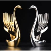 티포크세트 304스테인레스 아이디어 과일포크 디저트 조합 식기세트, T03-은색 백조 좌석