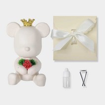 베어브릭 왕관 꽃 곰돌이 차량용 석고 방향제 + 리필오일 + 클립 + 선물상자, 베이지, 블랙체리