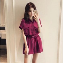 Momolatti 여성 하이웨이스트 점프수트 여름 반팔 반바지점프수트