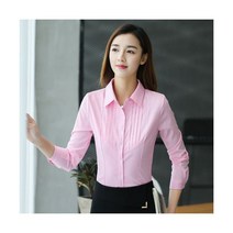 코발트 블루 셔츠 파란색 블라우스 남방 난방 솔리드 쉬폰 오피스 레이디 핑크 작업 버튼 업