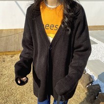 아모르데이 여성용 젤드앤버튼 루즈핏 오버핏 브이넥 데일리 니트 가디건