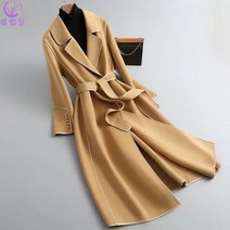 셀럽당 여성용 양면 캐시미어 코트 노버튼 하프 모직 트렌치코트