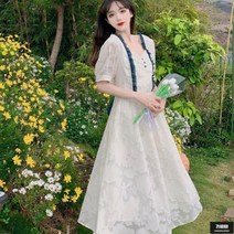 가바바 여성 빅사이즈 원피스 백 리본 포인트 청순가련 자수 미디원피스 G62427