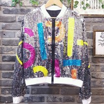 퐁당 컬러 레터링 스팽글 집업