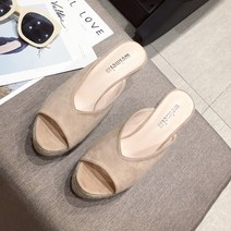 여성 스웨이드 웨지힐 에스파듀 10cm 통굽 키높이 발편한 슬리퍼 토오픈 힐 캐주얼 샌들