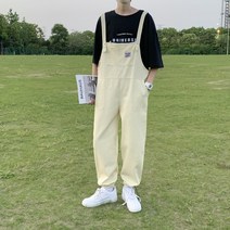 DFMEI 멜빵바지 남일본계 빈티지 카고 팬츠 조표 여름 얇은 스트링 배기 9부 팬츠 점프슈트