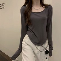 [당일출고] 슬리터 스퀘라운드넥 긴팔티 무지 티셔츠