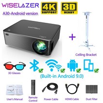 공간빔 초단초점빔프로젝터 프로젝트 미니빔 매니아 WISELAZER-A30 10 0P 4K 디지털 프로젝터 비디오 5G 풀 HD 500 루멘 홈 시어터 오피스 캠핑, 03 Android Version, AU 플러그