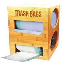 Antallcky 대나무 쓰레기 봉투 디스펜서 롤 홀더 13 갤런 2 방 쓰레기 봉투 보관 디스펜서 주최자 벽걸이 또는 비닐 봉투 2 롤용 싱크대 최대 약 160 봉지