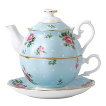 Royal Albert 폴카 블루 티팟 세트, Blue Multi_Retro