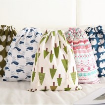 2P 타샤리빙 면 천 패브릭 주머니 더스트백 스트링파우치 캔버스 복주머니 린넨 파우치, 고슴도치