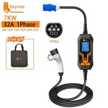 Feyree-11kw 16a 3 상 EV 휴대용 충전기 32a 7kw 타입 2 5M 케이블 EVSE 충전 박스 자동차 전기 자동차용 CEE 플러그, 7KW 32A 5m Cable, Type2
