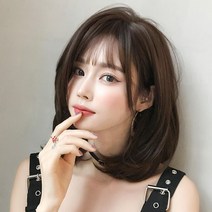 통가발 가발 여자단발머리펌 자연스러운 웨이브 전체가발, 초콜릿