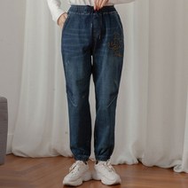 오리지널 데일리 미키 자수 조거 청 밴딩 미시 워싱 빅사이즈 청바지