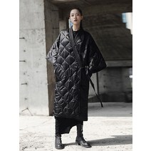 여성롱패딩 겨울점퍼 EAM 봄 가을 V-칼라 3/4 소매 단색 붕대 코튼 패딩 빅 사이즈 코트 여성 패션 JD18601