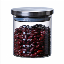 눈금표시유리통 보관용기 잡곡통 유리병 투명 원통 케이스 분말 용기 밀폐, 1000ml  눈금표시 스텐